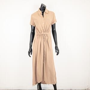 Raquel Allegra Women's Natural Button up Dress gauge cotton tan